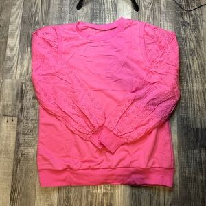 Pink Lace Sleeve Sweatshirt
